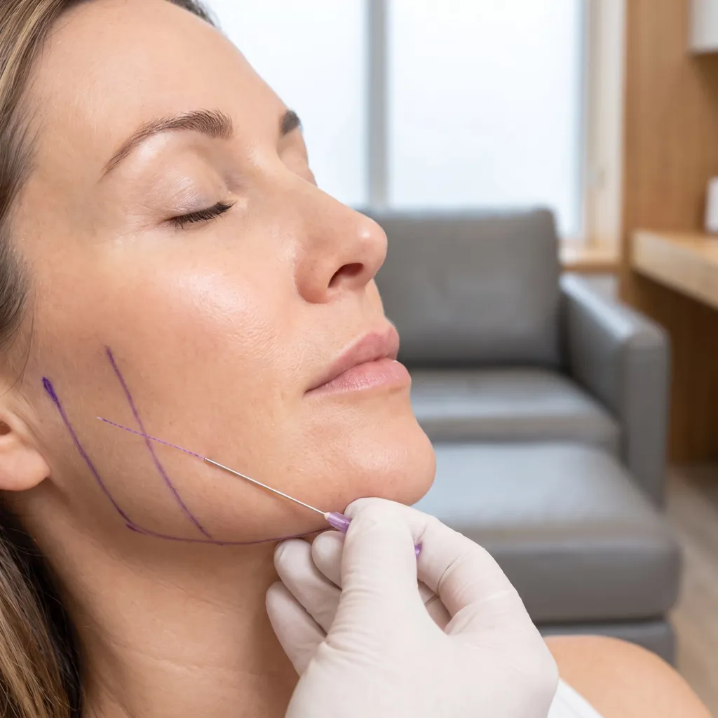 PDO thread being placed along the jawline
