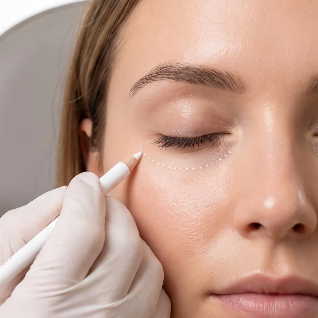 Marking the under-eye hollow before tear trough filler