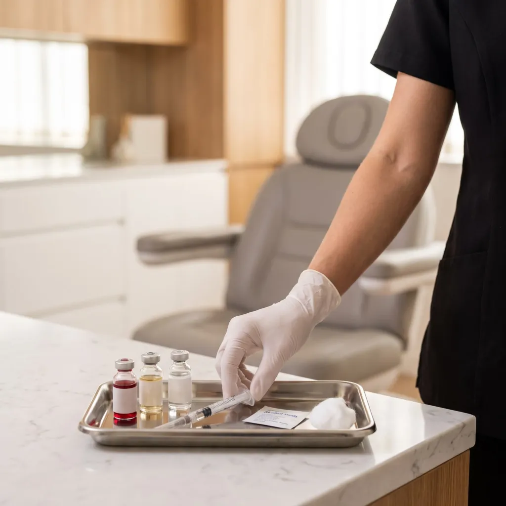 Vitamin injections prepared on a tray