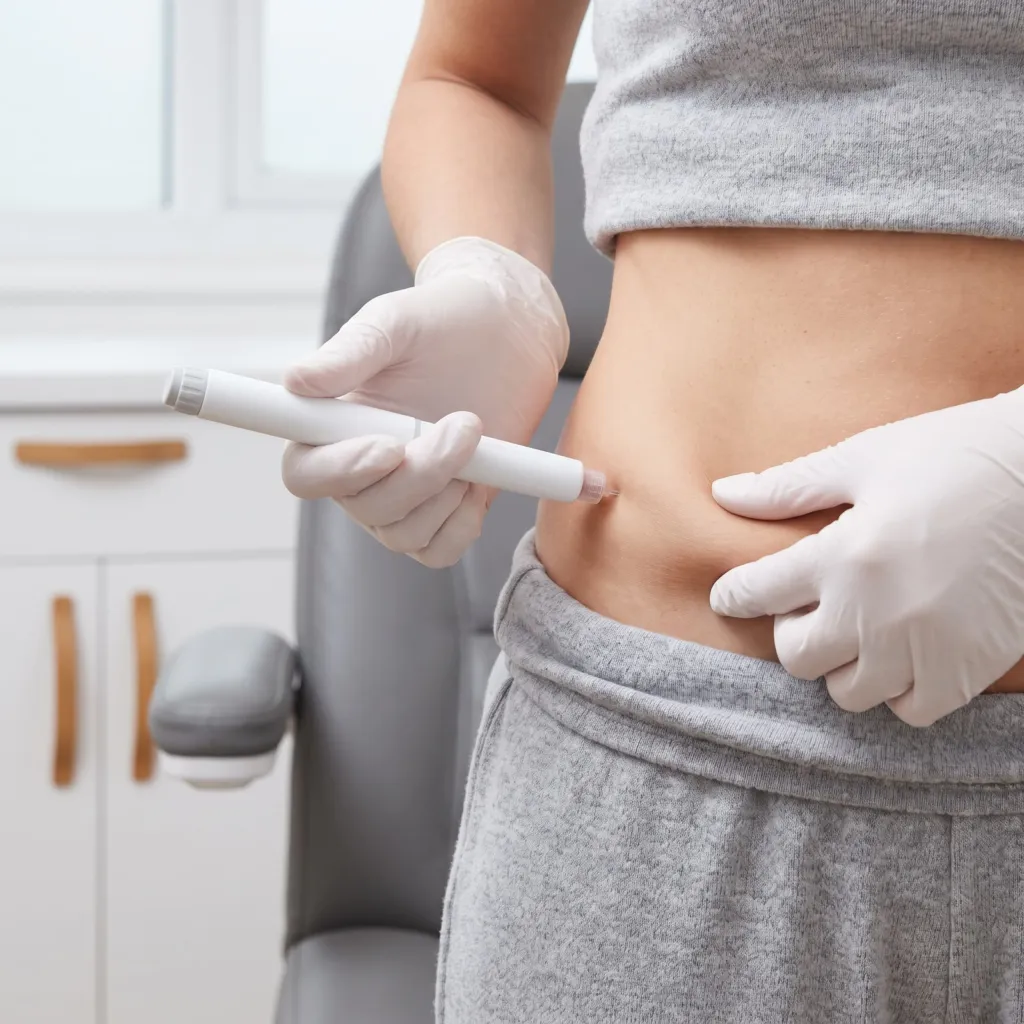 Weight loss pen being used on the abdomen