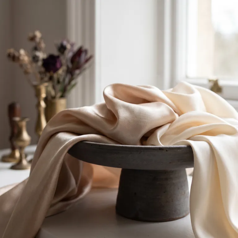 Flowing folds of champagne silk