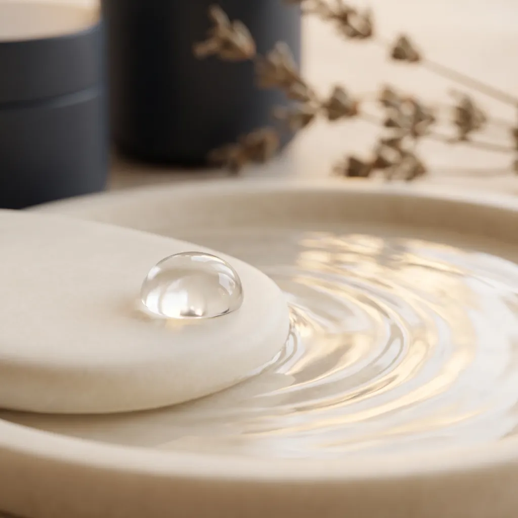 A droplet of clear gel on smooth ivory stone