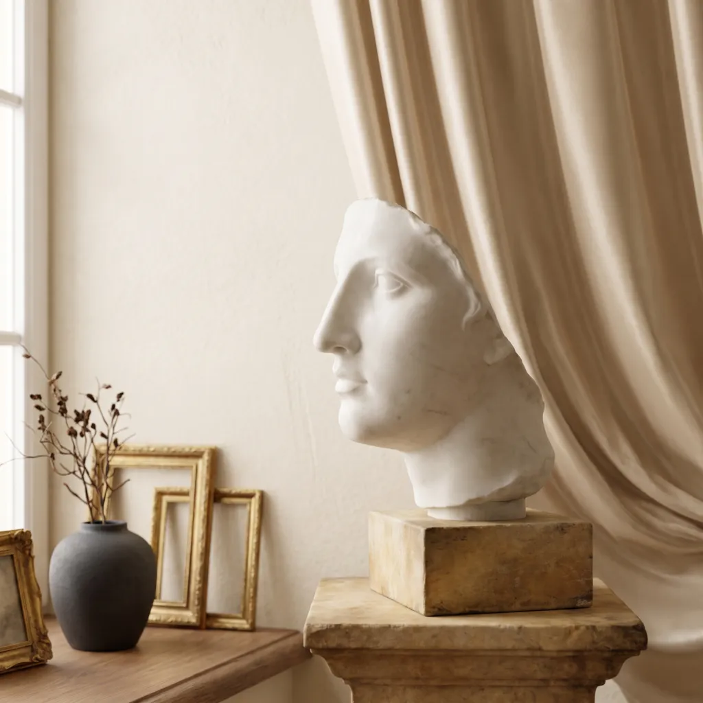 Classical marble sculpture in profile