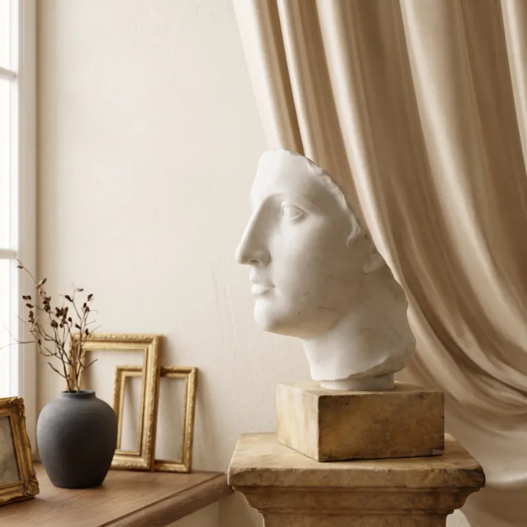 Classical marble sculpture in profile