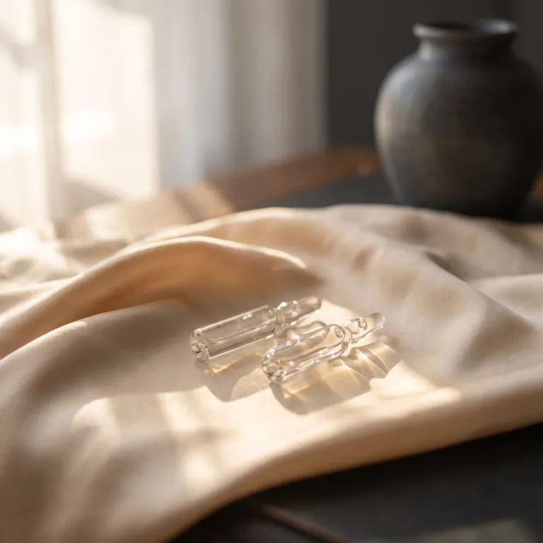 Clear glass ampoules on champagne silk